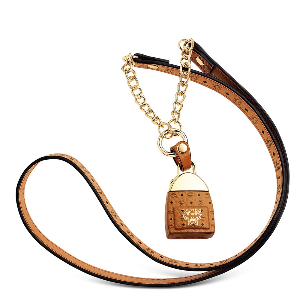 MCM logo Leather perfume necklace  with Gold Chain